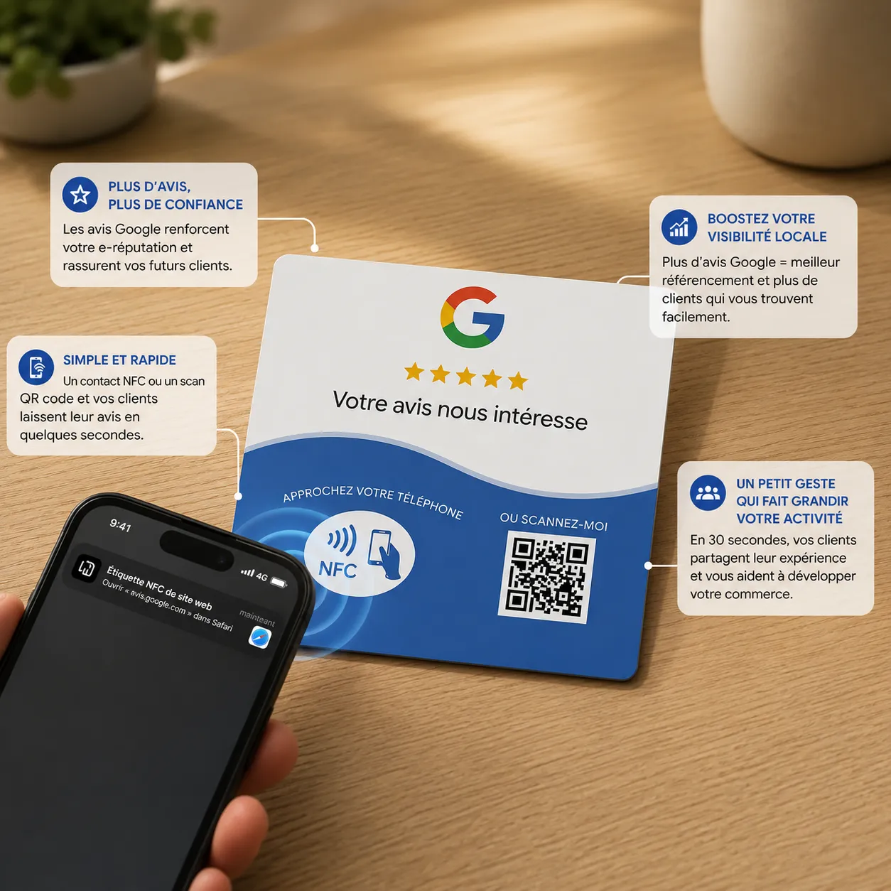 Avantages plaque Google Avis Qr code NFC