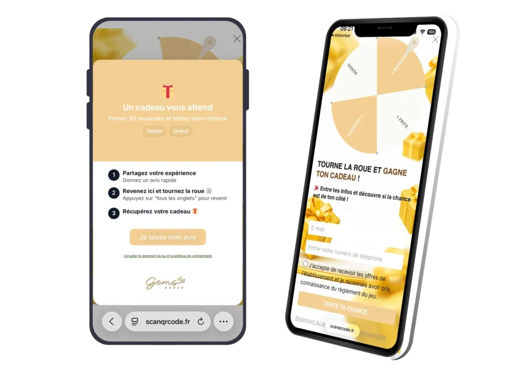 Image demo roue promotionnelle Qr code avis google
