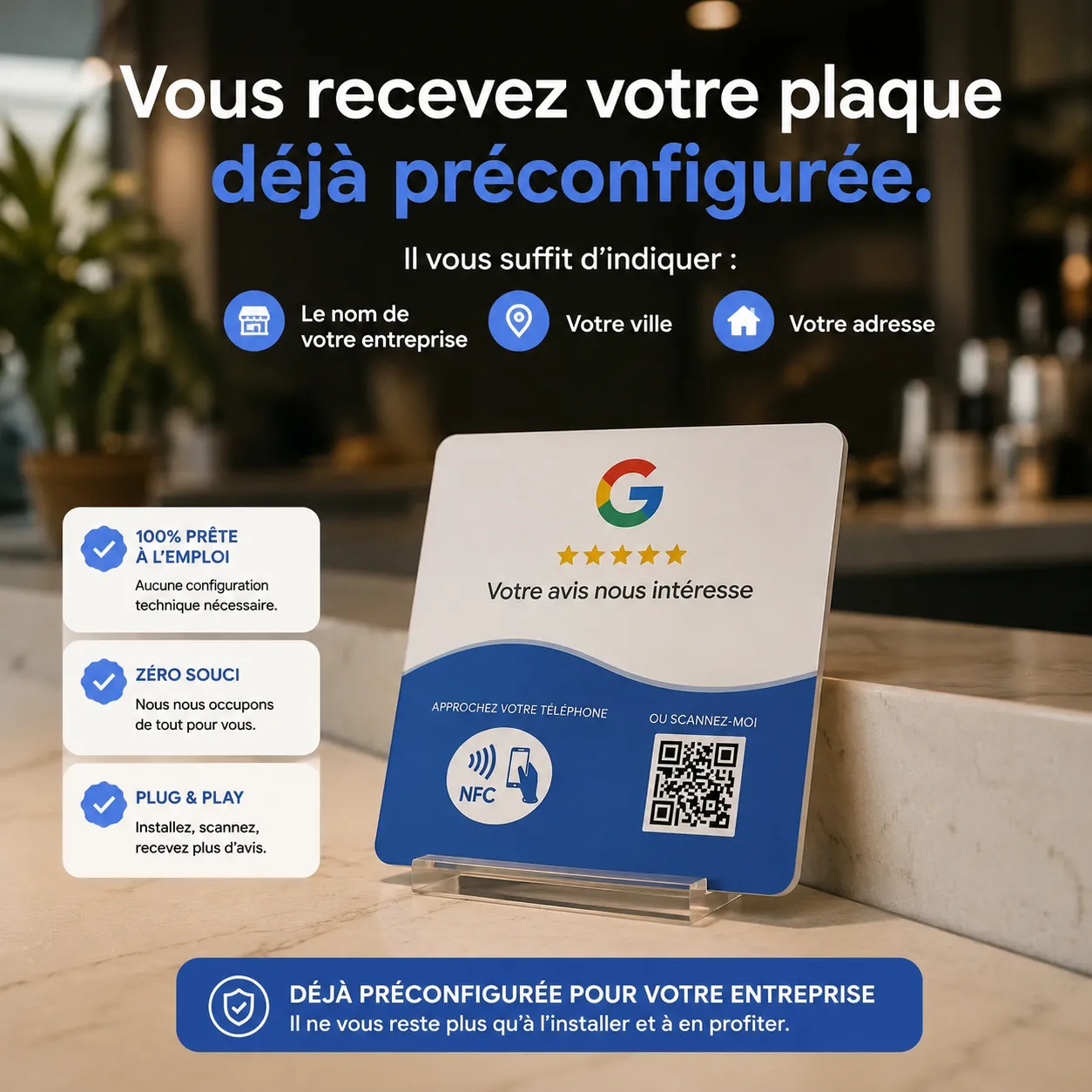 Plaque Avis Google NFC_préconfigurée à la réception