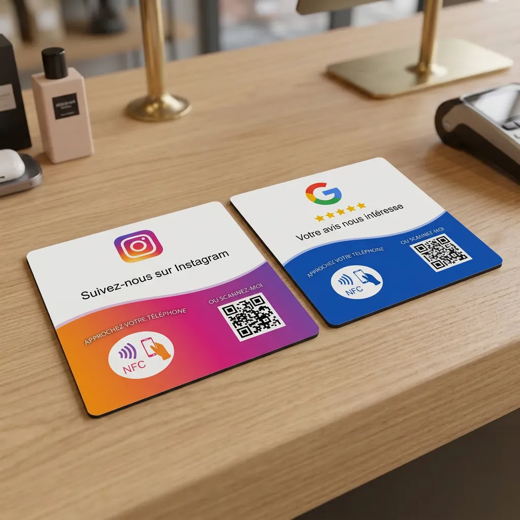 Plaque Google et Instagram QR code et NFC